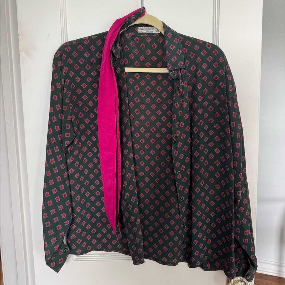 Vintage Patterned Blouse with Pink Accents